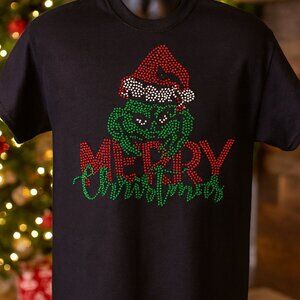 Merry Christmas Rhinestone Grinch T-Shirt – Holiday Bling Tee